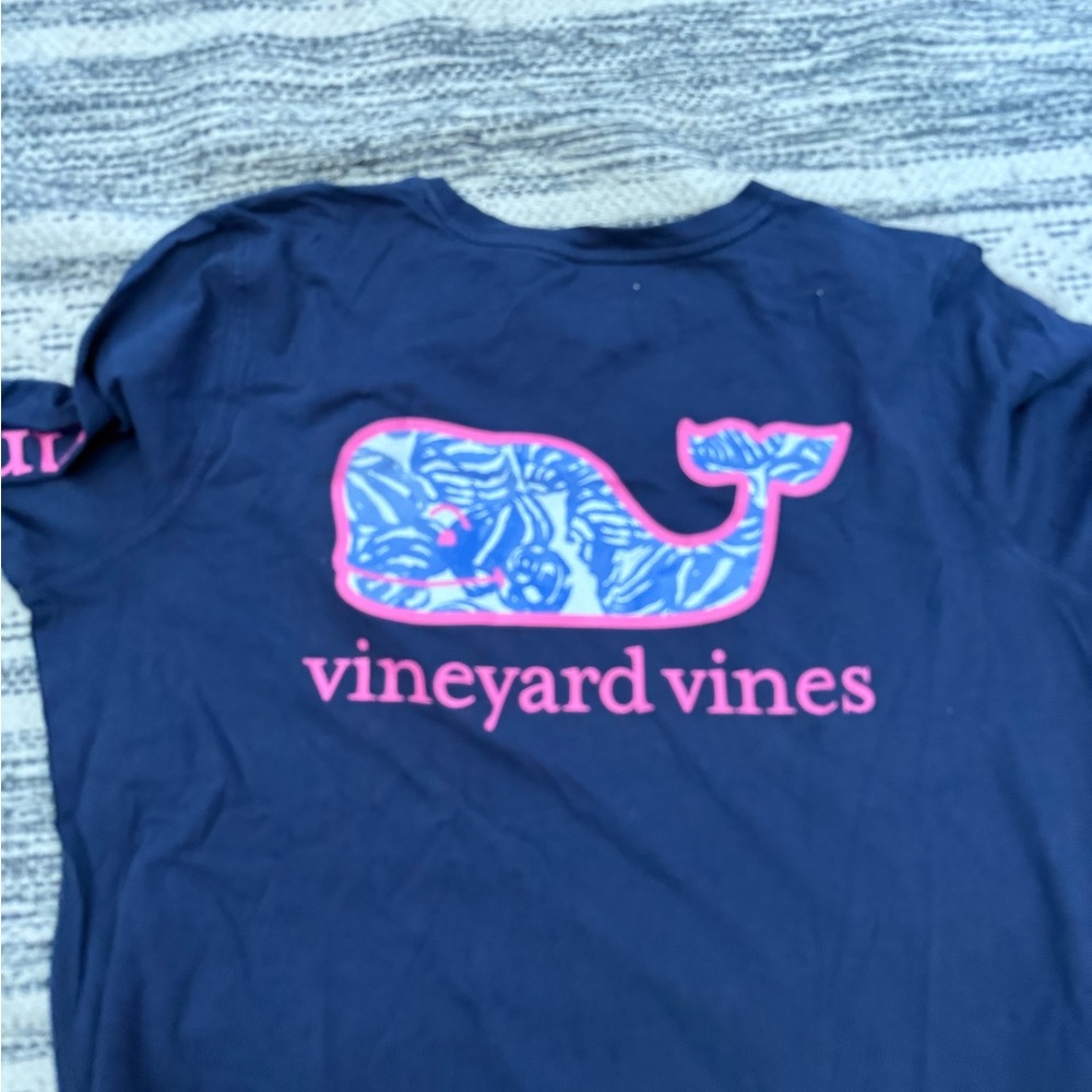 Vineyard Vines Kids Navy and Pink Whale Tee